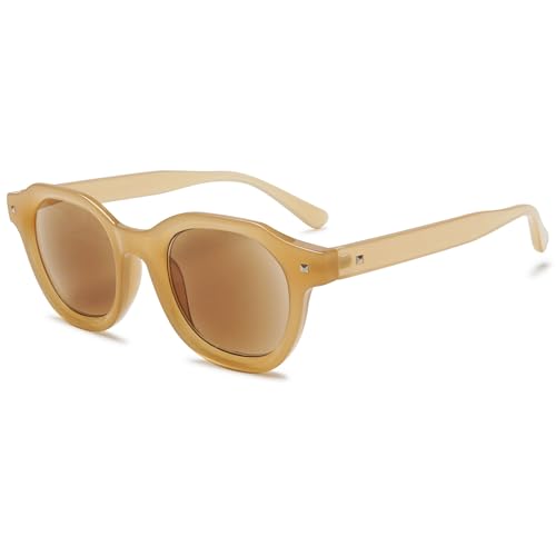 VEVESMUNDO Damen Sonnenlesebrille Getönt Blaulichtfilter Lesebrille Retro Runde Sonnenbrille mit Sonnenschutz Sehhilfe mit sehstärke (+1.0, 1 Stück Gelb Sonnenlesebrille) von VEVESMUNDO