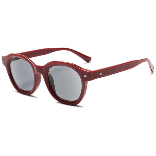 VEVESMUNDO Damen Sonnenlesebrille Getönt Blaulichtfilter Lesebrille Retro Runde Sonnenbrille mit Sonnenschutz Sehhilfe mit sehstärke (+2.0, 1 Stück Rot Sonnenlesebrille) von VEVESMUNDO