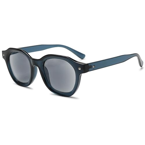 VEVESMUNDO Damen Sonnenlesebrille Getönt Blaulichtfilter Lesebrille Retro Runde Sonnenbrille mit Sonnenschutz Sehhilfe mit sehstärke (+2.0, 1 Stück Transparent Blau Sonnenlesebrille) von VEVESMUNDO