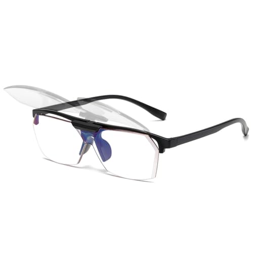 VEVESMUNDO Flip Up Lesebrille Blaulichtfilter Lesehilfe Brillen Brillengläser zum Aufstecken Design für Herren Damen (+2.0, 1 Stück Matt Schwarz Lesebrille) von VEVESMUNDO