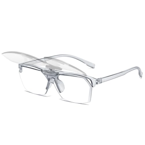 VEVESMUNDO Flip Up Lesebrille Blaulichtfilter Lesehilfe Brillen Brillengläser zum Aufstecken Design für Herren Damen (+4.0, 1 Stück Transparent Grau Lesebrille) von VEVESMUNDO