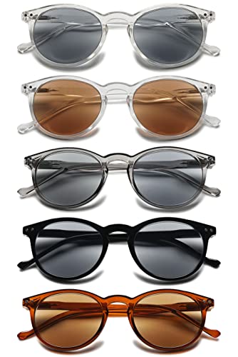 VEVESMUNDO Getönt Lesebrille Sonnenlesebrille Sonnenschutz Lesehilfe Sehhilfe Sonnenbrille mit sehstärke Damen Herren (+1.0, 5 Stück Sonnenlesebrillen Set) von VEVESMUNDO