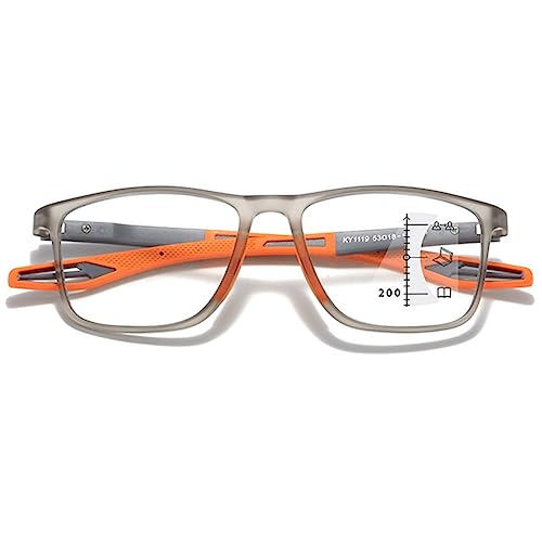 VEVESMUNDO Gleitsicht Lesebrille Progressive Multifocus Sportliche TR90 Leicht Sport Herren Damen Blaulichtfilter Sehhilfe Lesehilfe Brille (1 Stück Grau&Orange, 1.0) von VEVESMUNDO