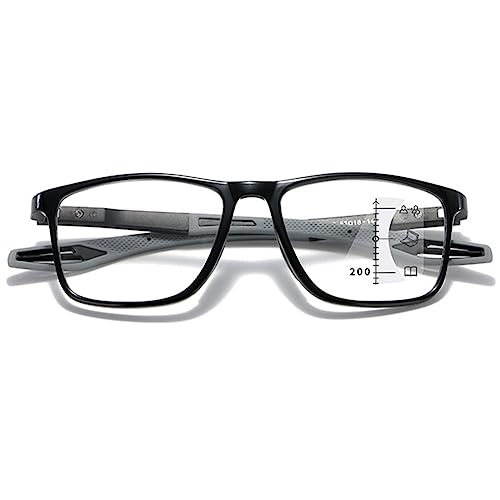 VEVESMUNDO Gleitsicht Lesebrille Progressive Multifocus Sportliche TR90 Leicht Sport Herren Damen Blaulichtfilter Sehhilfe Lesehilfe Brille (1 Stück Schwarz&Grau, 3.0) von VEVESMUNDO