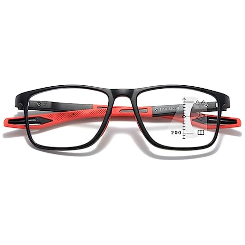 VEVESMUNDO Gleitsicht Lesebrille Progressive Multifocus Sportliche TR90 Leicht Sport Herren Damen Blaulichtfilter Sehhilfe Lesehilfe Brille (1 Stück Schwarz&Rot Lesebrille, 1.0) von VEVESMUNDO