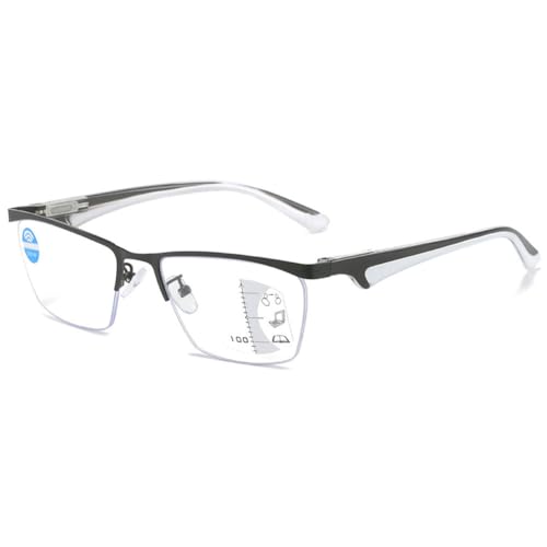 VEVESMUNDO Gleitsichtbrille Lesebrille Blaulichtfilter Herren Damen Multifocus Metall Halbrand Rechteckig Anti Blaulicht Gleitsicht Lesehilfe Sehhilfe Brillen (+1.5, Schwarz und Weiß) von VEVESMUNDO