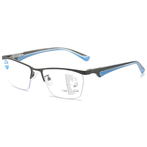 VEVESMUNDO Gleitsichtbrille Lesebrille Blaulichtfilter Herren Damen Multifocus Metall Halbrand Rechteckig Anti Blaulicht Gleitsicht Lesehilfe Sehhilfe Brillen (+2.5, Schwarz und Blau) von VEVESMUNDO