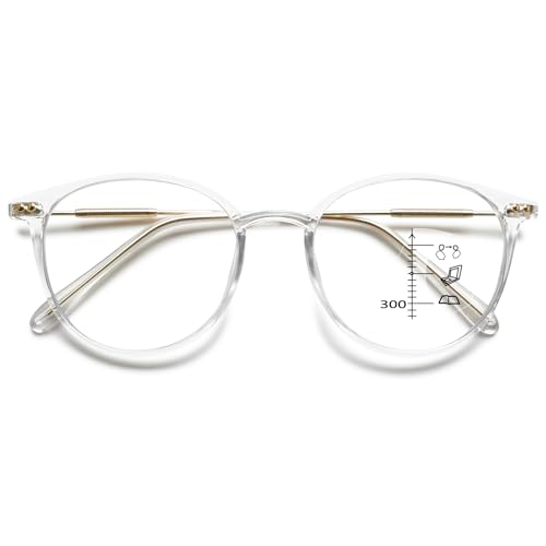 VEVESMUNDO Gleitsichtbrille Lesebrille Multifocus Progressive Blaulichtfilter Sehhilfe Lesehilfe Bifokale Brillen Herren Damen (1 Stück Transparent, 1.0) von VEVESMUNDO