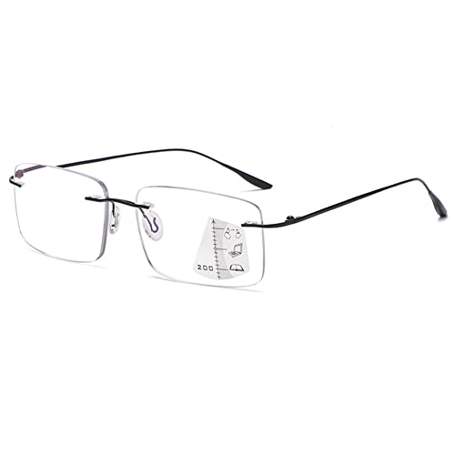 VEVESMUNDO Gleitsichtbrille Lesebrille Randlos Metall Titan Ultraleicht Multifocus Progressive Blaulichtfilter Sehhilfe Lesehilfe Bifokale Brillen für Herren Damen (1 Stück Schwarz, 1.0) von VEVESMUNDO