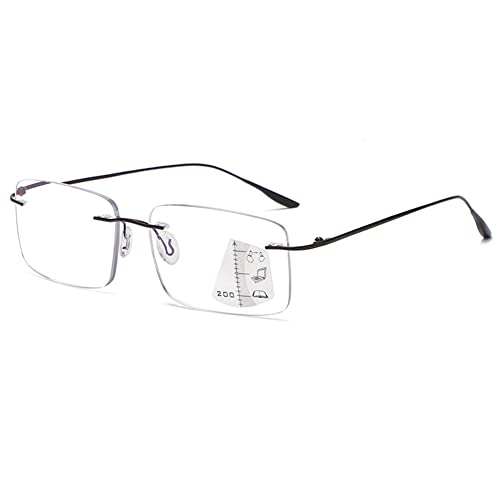 VEVESMUNDO Gleitsichtbrille Lesebrille Randlos Metall Titan Ultraleicht Multifocus Progressive Blaulichtfilter Sehhilfe Lesehilfe Bifokale Brillen für Herren Damen (1 Stück Schwarz, 3.0) von VEVESMUNDO