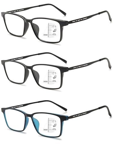 VEVESMUNDO Gleitsichtlesebrille Multifocus Progressive Lesebrille Metall Blaulichtfilter Gleitsichtbrille für Herren Damen (3 Stück Lesebrillen Set, 3.0) von VEVESMUNDO