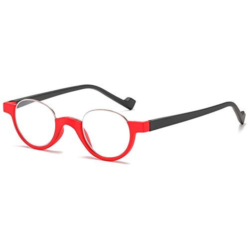 VEVESMUNDO Halbrand Lesebrille Herren Damen Halbmond Federscharnier Klassische Retro Runde Schmal Klar Arbeitsplatzbrille Lesehilfe Sehhilfe Halbbrillen mit sehstärke (1 Stück Rot, 3.5) von VEVESMUNDO