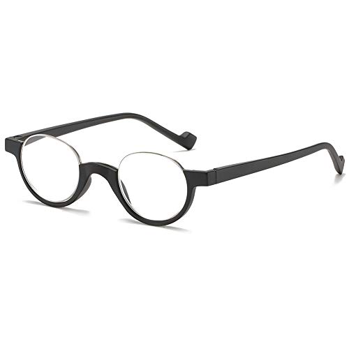 VEVESMUNDO Halbrand Lesebrille Herren Damen Halbmond Federscharnier Klassische Retro Runde Schmal Klar Arbeitsplatzbrille Lesehilfe Sehhilfe Halbbrillen mit sehstärke (1 Stück Schwarz, +3.0) von VEVESMUNDO