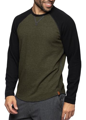 VEVESMUNDO Herren Basic Langarm Pullover Sweatshirt Tshirt College Hoodie Baumwolle Rundhals Dünn Langarmshirt (Armeegrün&Schwarz, S) von VEVESMUNDO