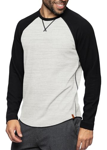 VEVESMUNDO Herren Basic Langarm Pullover Sweatshirt Tshirt College Hoodie Baumwolle Rundhals Dünn Langarmshirt (Grau&Schwarz, 2XL) von VEVESMUNDO