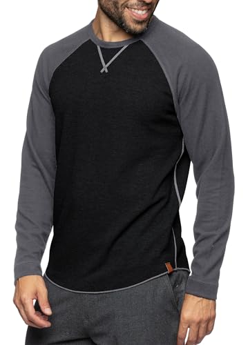 VEVESMUNDO Herren Basic Langarm Pullover Sweatshirt Tshirt College Hoodie Baumwolle Rundhals Dünn Langarmshirt (Schwarz&Grau, XL) von VEVESMUNDO