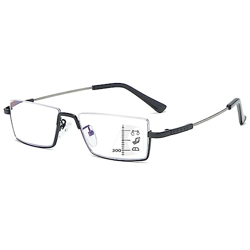 VEVESMUNDO Herren Gleitsichtbrille Anti Blaulicht Lesebrillen Metall Halbrand Multifokale Progressive Metallgestell Gleitsichtlesebrille +1.0,+1.5,+2.0,+2.5,+3.0,+3.5,+4.0 (Schwarz, 4.0) von VEVESMUNDO