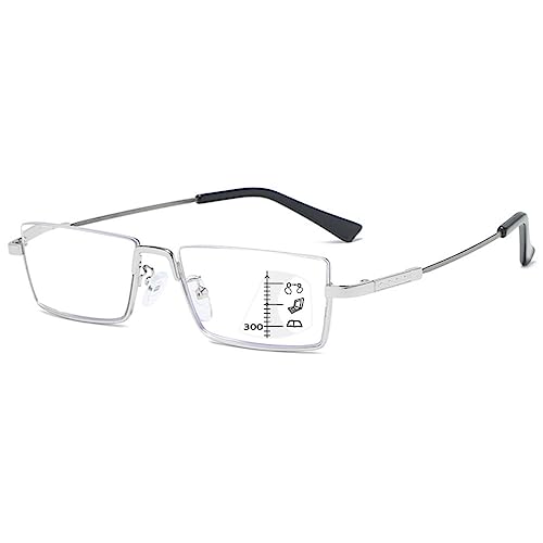 VEVESMUNDO Herren Gleitsichtbrille Anti Blaulicht Lesebrillen Metall Halbrand Multifokale Progressive Metallgestell Gleitsichtlesebrille +1.0,+1.5,+2.0,+2.5,+3.0,+3.5,+4.0 (Silber, +2.0) von VEVESMUNDO
