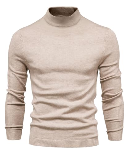 VEVESMUNDO Herren Halbkragen Pullover Rolli Langarmshirt Rollkragenshirt Casual Regular fit Unterziehrolli Basic Einfarbig Strickpullover Tops mit Halb Rollkragen (Khaki, M) von VEVESMUNDO