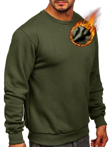 VEVESMUNDO Herren Langarmshirts Gefüttert Basic Pullover Langarm Fleece Crewneck Casual Rundhals Warm Pulli Sweatshirt (Armeegrün, M) von VEVESMUNDO
