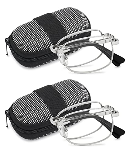 VEVESMUNDO Herren Lesebrille Faltbare Klappbare Zusammenklappbar Metall Faltbrille Klappbrille(+2.5, 2 Stück Silber) von VEVESMUNDO