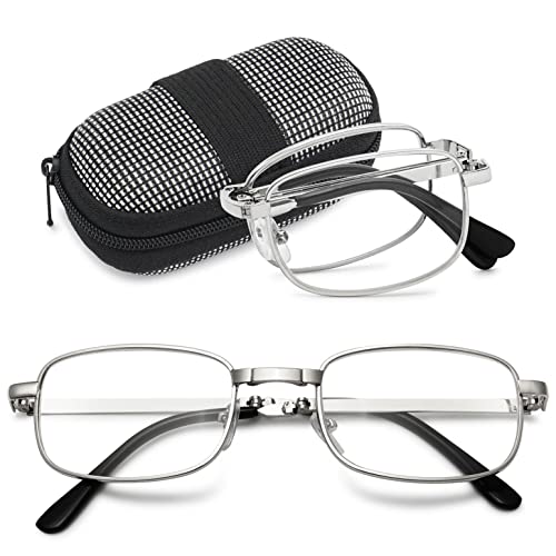 VEVESMUNDO Herren Lesebrille Faltbare Klappbare Zusammenklappbar Metall Faltbrille Klappbrille (+4.0, 1 Stück Silber) von VEVESMUNDO