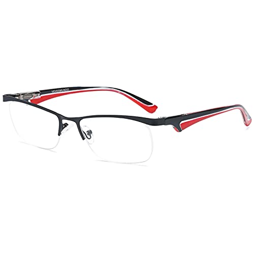 VEVESMUNDO Herren Lesebrillen Damen Metall Halbrahmen Groß Lesehilfe Brillen mit Dioptrien (Schwarz und Rot, 0) von VEVESMUNDO