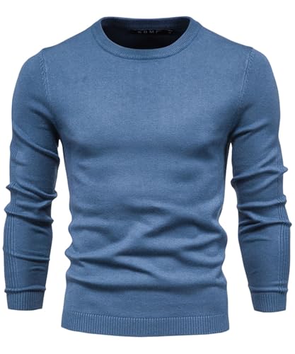 VEVESMUNDO Herren Rundhals Pullover Langarm Strickpullover Feinstrick Basic Pulli Langarmshirt Sweatshirt (Graublau, L) von VEVESMUNDO