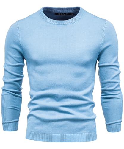 VEVESMUNDO Herren Rundhals Pullover Langarm Strickpullover Feinstrick Basic Pulli Langarmshirt Sweatshirt (Hellblau, L) von VEVESMUNDO