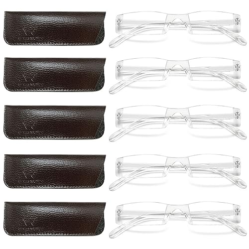 VEVESMUNDO Herren Randlose Lesebrillen Kunststoff Ohne Rahmen Lesehilfe Sehhilfe +1.0,+1.5,+2.0,+2.5,+3.0,+3.5,+4.0 (5 Stück Transparente Gläser Brille, 2.5) von VEVESMUNDO