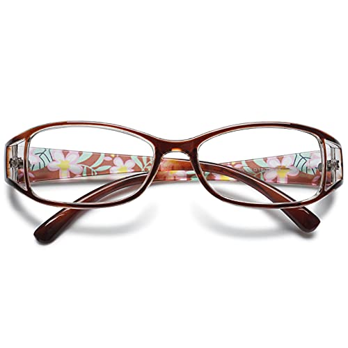 VEVESMUNDO Lesebrille Damen Frauen Blumen Katzenaugen Vintage Groß Klar Lesehilfe Sehhilfe Schwarz Lila Rot Braun Modern Brillen mit Dioptrien (Braun, 2.75) von VEVESMUNDO