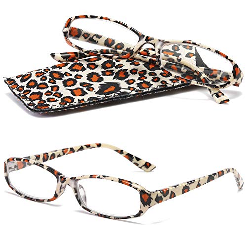 VEVESMUNDO Lesebrille Damen Modern Federscharnier Blumen Lesehilfe Sehhilfe Brille Leicht Vintage mit Brillentasche(Leopard, 3.5) von VEVESMUNDO