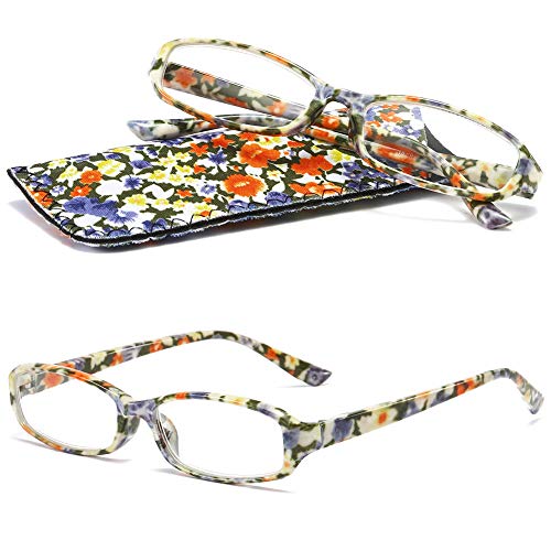 VEVESMUNDO Lesebrille Damen Modern Federscharnier Blumen Lesehilfe Sehhilfe Brille Leicht Vintage mit Brillentasche(Beige Blumen, 3.5) von VEVESMUNDO