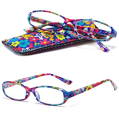 VEVESMUNDO Lesebrille Damen Modern Federscharnier Blumen Lesehilfe Sehhilfe Brille Leicht Vintage mit Brillentasche(Lila Blumen, 2.75) von VEVESMUNDO