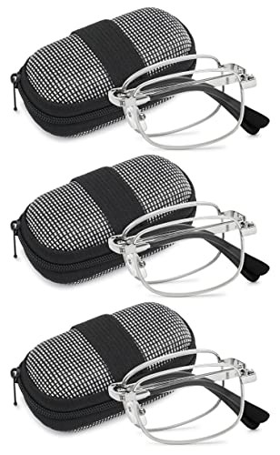 VEVESMUNDO Herren Lesebrille Faltbare Klappbare Zusammenklappbar Metall Faltbrille Klappbrille (+3.25, 3 Stück Silber) von VEVESMUNDO