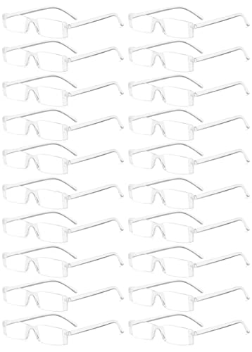 VEVESMUNDO Herren Randlose Lesebrillen Kunststoff Ohne Rahmen Lesehilfe Sehhilfe +1.0,+1.5,+2.0,+2.5,+3.0,+3.5,+4.0 (20 Stück Transparente Gläser Brille, 1.0) von VEVESMUNDO