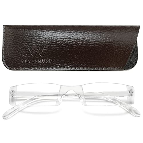 VEVESMUNDO Herren Randlose Lesebrillen Kunststoff Ohne Rahmen Lesehilfe Sehhilfe +1.0,+1.5,+2.0,+2.5,+3.0,+3.5,+4.0 (1 Stück Transparente Gläser Brille, 1.5) von VEVESMUNDO