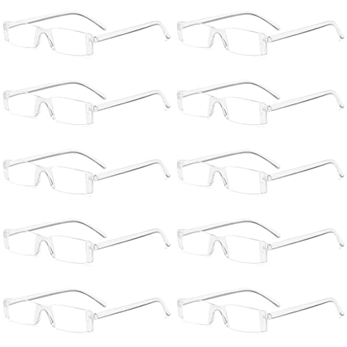 VEVESMUNDO Herren Randlose Lesebrillen Kunststoff Ohne Rahmen Lesehilfe Sehhilfe +1.0,+1.5,+2.0,+2.5,+3.0,+3.5,+4.0 (10 Stück Transparente Gläser Brille, 2.5) von VEVESMUNDO