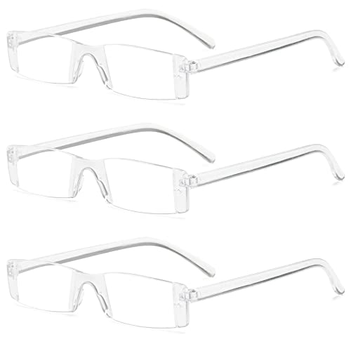 VEVESMUNDO Herren Randlose Lesebrillen Kunststoff Ohne Rahmen Lesehilfe Sehhilfe +1.0,+1.5,+2.0,+2.5,+3.0,+3.5,+4.0 (3 Stück Transparente Gläser Brille, 3.5) von VEVESMUNDO