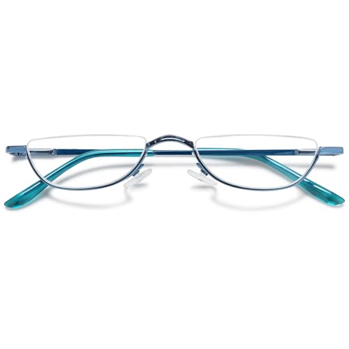 VEVESMUNDO Lesebrille Metall Halbrandbrille Klassische Schmal Federscharnier Arbeitsplatzbrille Lesehilfe Sehhilfe mit sehstärke für Damen und Herren (1 Stück Blau, 1.0) von VEVESMUNDO