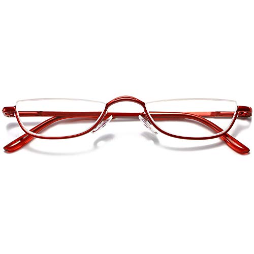 VEVESMUNDO Lesebrille Metall Halbrandbrille Klassische Schmal Federscharnier Arbeitsplatzbrille Lesehilfe Sehhilfe mit sehstärke für Damen und Herren (1 Stück Rot, 1.75) von VEVESMUNDO