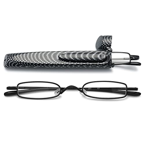 VEVESMUNDO Lesebrille Metall Herren Damen Schmal Klassische Leicht Mini Klein Klar Federscharnier Lesehilfe Sehhilfe Brille Dioptrien mit Etui (1 Stück Schwarz Lesebrille, 2.75) von VEVESMUNDO