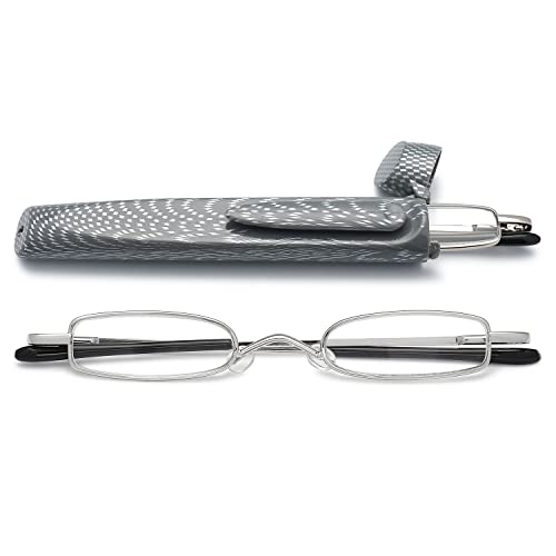 VEVESMUNDO Lesebrille Metall Herren Damen Schmal Klassische Leicht Mini Klein Klar Federscharnier Lesehilfe Sehhilfe Brille Dioptrien mit Etui (1 Stück Silber Lesebrille, 1.25) von VEVESMUNDO