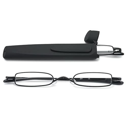 VEVESMUNDO Lesebrille Metall Herren Damen Schmal Klassische Leicht Mini Klein Klar Federscharnier Lesehilfe Sehhilfe Brille Dioptrien mit Etui (1 Stück schwarze Lesebrille mit schwarzem Etui, 1.75) von VEVESMUNDO