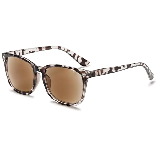 VEVESMUNDO Lesebrille mit Sonnenschutz Getönt Lesehilfe Sehhilfe Sonnenbrille Sonnenlesebrille mit sehstärke Damen Herren (+1.0, 1 Stück Grau Leopard Sonnenlesebrille) von VEVESMUNDO