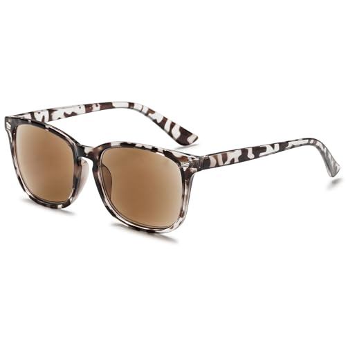 VEVESMUNDO Lesebrille mit Sonnenschutz Getönt Lesehilfe Sehhilfe Sonnenbrille Sonnenlesebrille mit sehstärke Damen Herren (+3.5, 1 Stück Grau Leopard Sonnenlesebrille) von VEVESMUNDO
