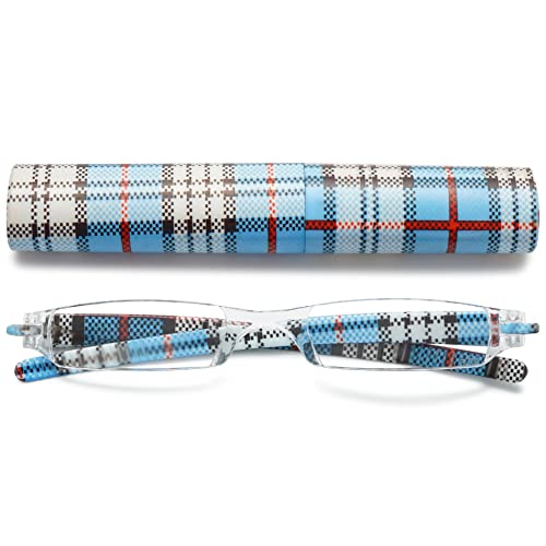 VEVESMUNDO Lesebrillen Damen Herren Kompakte Tragbare Mini Klein Schmal Modern Leichte Randlos Sehhilfe Lesehilfen Klare Arbeit Brillen Blumen Gitter mit Etui von VEVESMUNDO