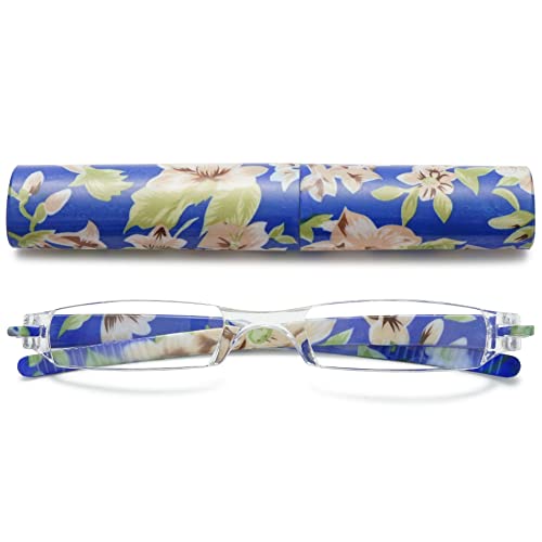 VEVESMUNDO Lesebrillen Damen Herren Kompakte Tragbare Mini Klein Schmal Modern Leichte Randlos Sehhilfe Lesehilfen Klare Arbeit Brillen Blumen Gitter mit Etui von VEVESMUNDO