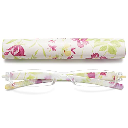 VEVESMUNDO Lesebrillen Damen Herren Kompakte Tragbare Mini Klein Schmal Modern Leichte Randlos Sehhilfe Lesehilfen Klare Arbeit Brillen Blumen Gitter mit Etui von VEVESMUNDO
