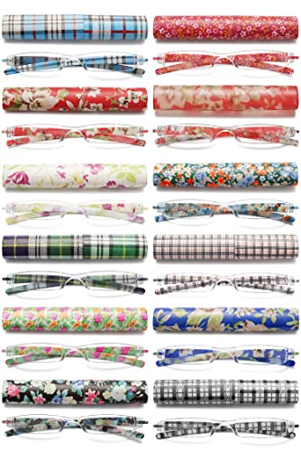 VEVESMUNDO Lesebrillen Damen Herren Kompakte Tragbare Mini Klein Schmal Modern Leichte Randlos Sehhilfe Lesehilfen Klare Arbeit Brillen Blumen Gitter mit Etui von VEVESMUNDO